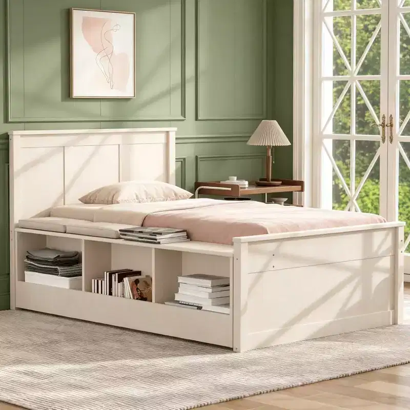Luxystar Modern Wood Platform bed with Headboard, Trundle and Storage Cabinet