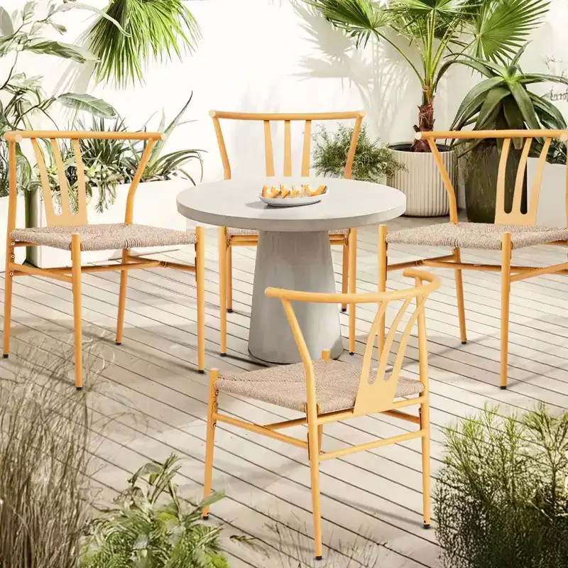 Karl Home | Yellow Metal-framed Weave Dining Chair (4-Pack)