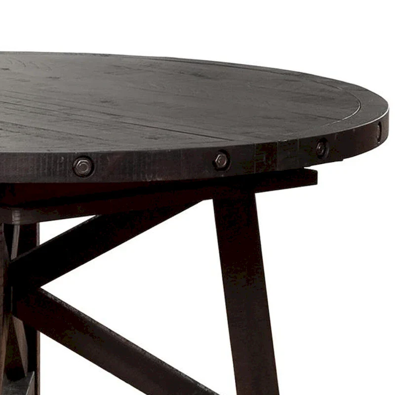 54 - 72 Inch Round Extendable Dining Table, Acacia Wood, Dark Brown