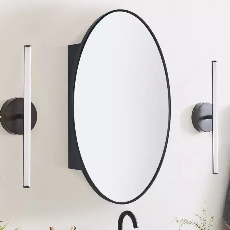 TEHOME Cedar Surface Mount Black Oval Bathroom Medicine Cabinet with Mirror Metal Framed Oval Bathroom Storage Cabinet 20x30''