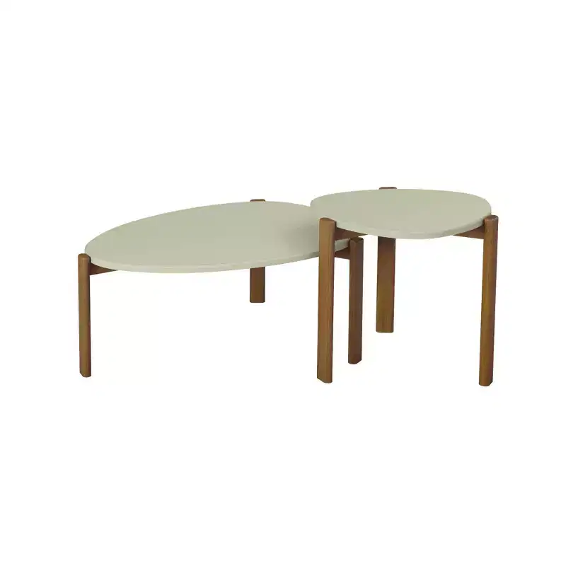 Mid-Century Modern Coffee Table & End Table Set 2-Piece Oval MDF Wood Legs Living Room