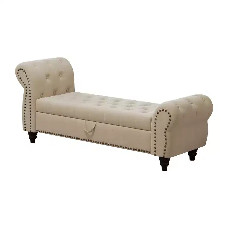 Tufted Bed Bench with Storage, Lake Blue Velvet Upholstery