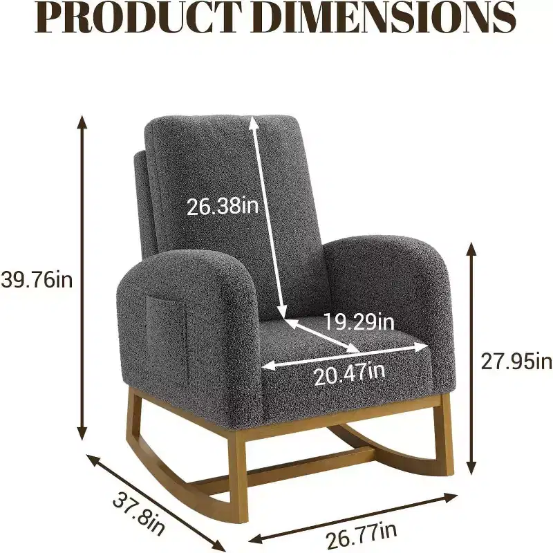 Acekool Upholstered Glider Rocking Chair for Nursery & Living Room, High Back with Side Pocket, Smooth Rock & Glide
