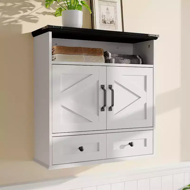 Particle Board Wall-Mount Medicine Cabinet with Barn Door 25''H x 23.6''W