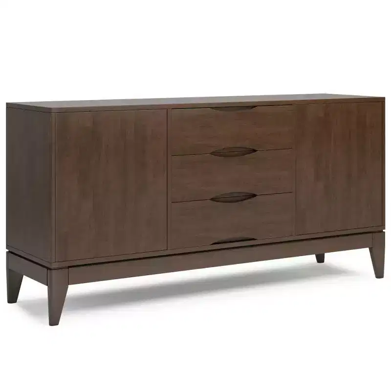WyndenHall Pearson Sideboard Buffet Walnut Brown: Mid-Century Modern Storage, 3 Drawers, 2 Doors