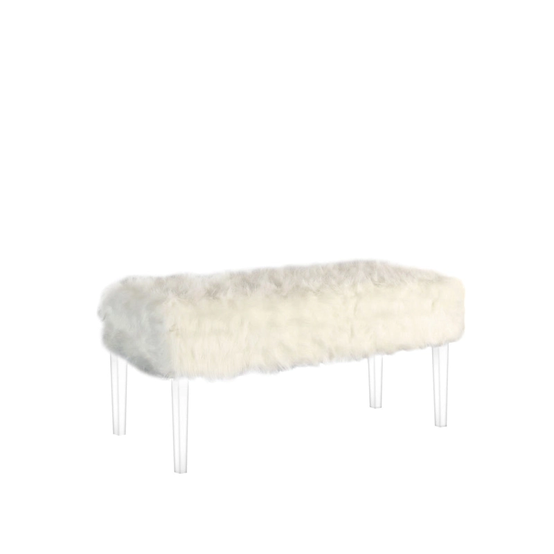 HomeRoots 42 Gray and Clear Upholstered Faux Fur Bench with Flip top