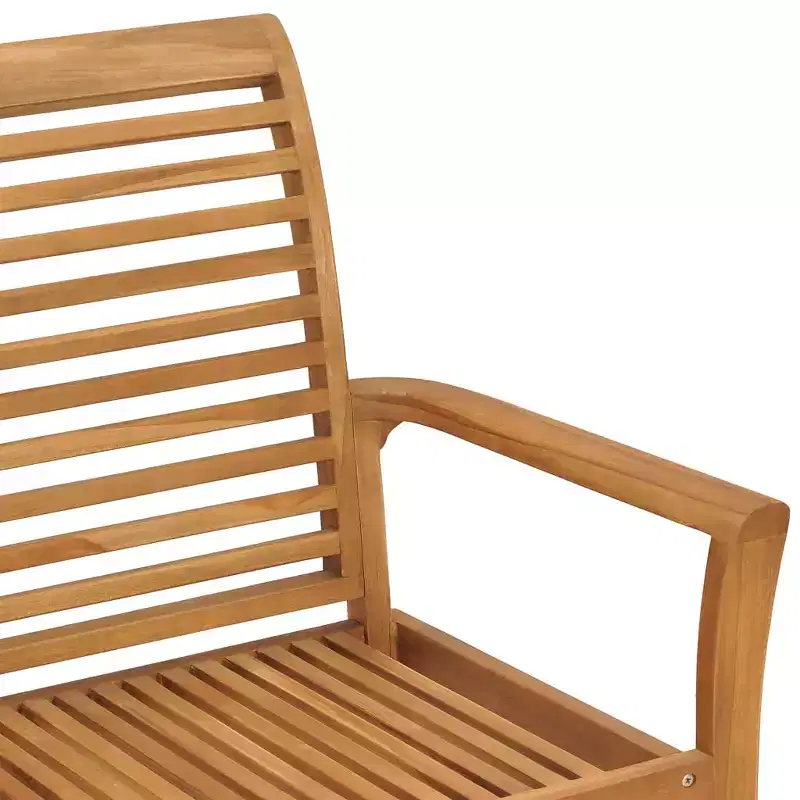 Patio Bench Natural wood, bright green cushion Smooth teak hardwood