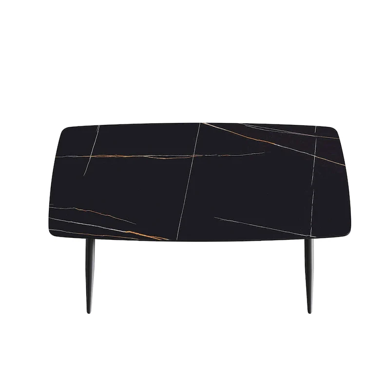 63-Inch Dining Table with Sintered Stone Tabletop and Metal Base
