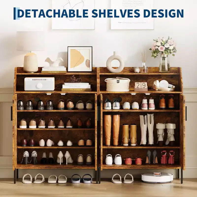 41 Tall 5-Tier Wood Shoe Storage Cabinet with Doors - Modern Entryway and Closet Organizer with 3 Adjustable Shelves for Hallway