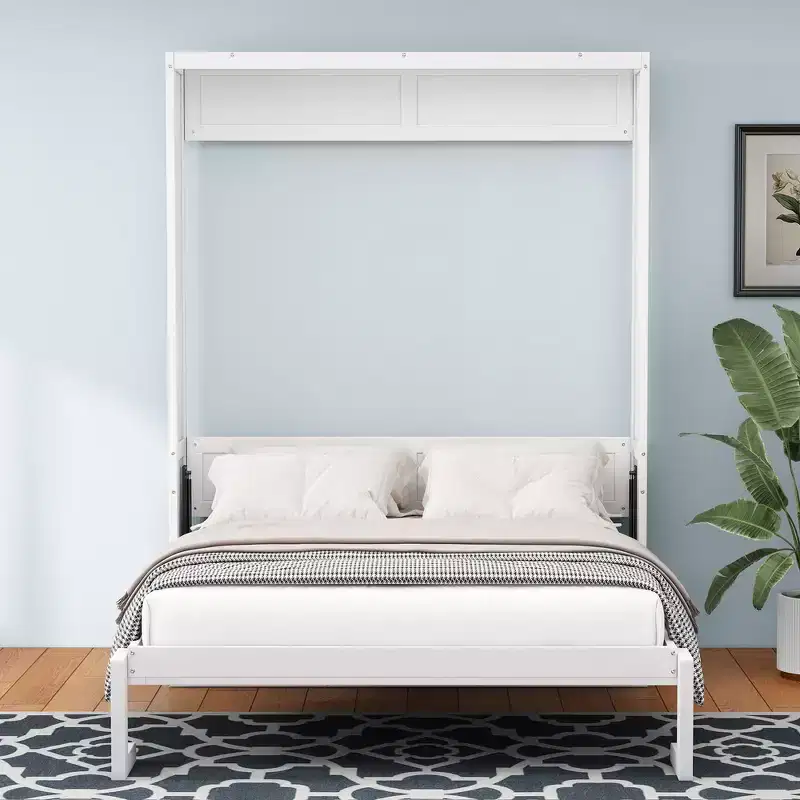 Whisen Full Size Murphy Bed Frame & 61.5 Cabinet Bed Folding Wall Bed with Desk Combo