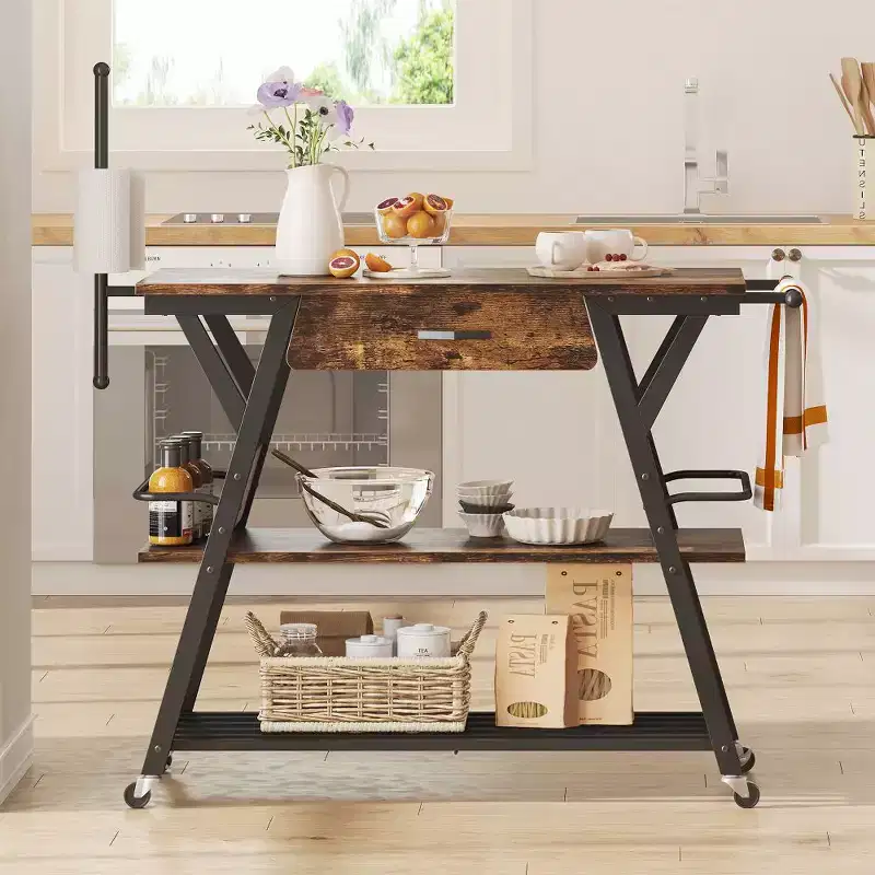 Bestier Small Kitchen Trolley Cart on Wheels, Bar Cart with 3-Tier Shelf, Rolling Kitchen Island Table, Home Bar Serving Cart Coffee Bar Stand