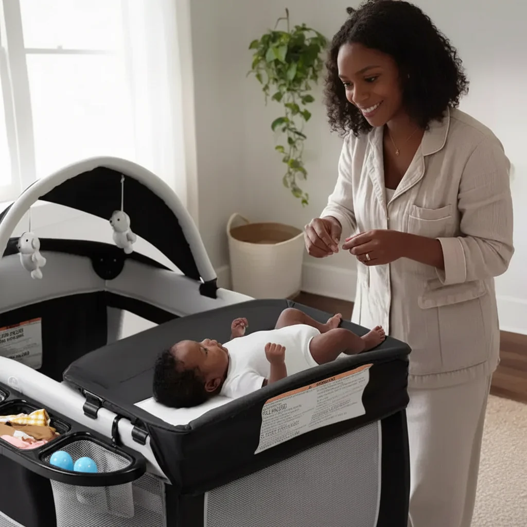 Polyester 4-in-1 Portable Playard with Bassinet, Changing Table, and Canopy