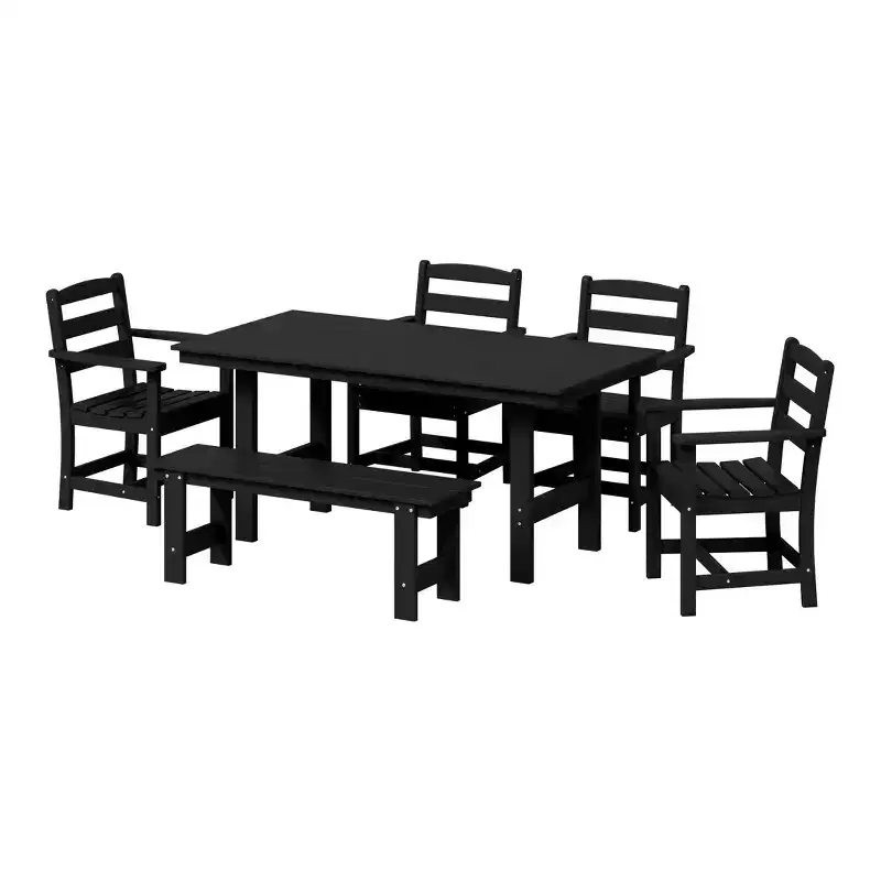WestinTrends Ashore 6-Piece Outdoor HDPE Patio Dining Table Set with Bench