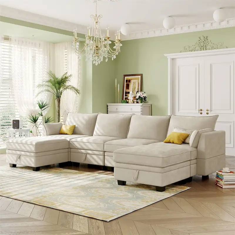 Merax U-Shape Convertible Modular Sectional Sofa Bed with Reversible Chaise