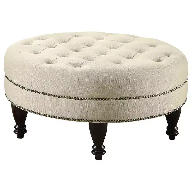 Coaster,Elchin Round Upholstered Tufted Ottoman Oatmeal