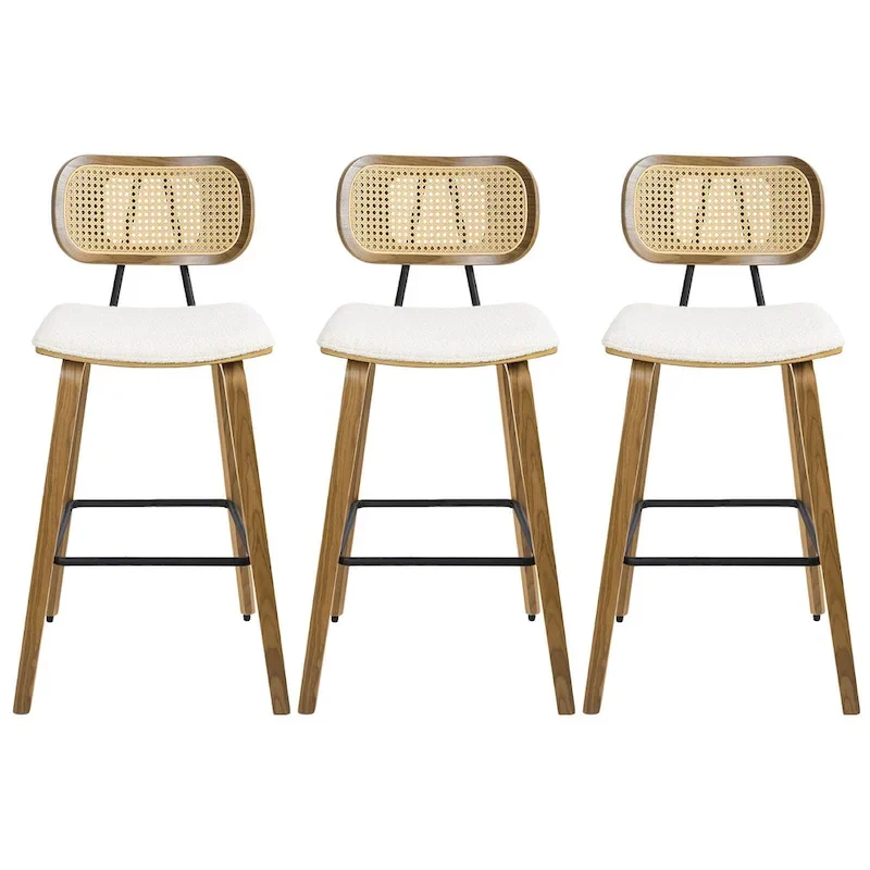 26-inch Wood Counter Height Bar Stools with Rattan Back