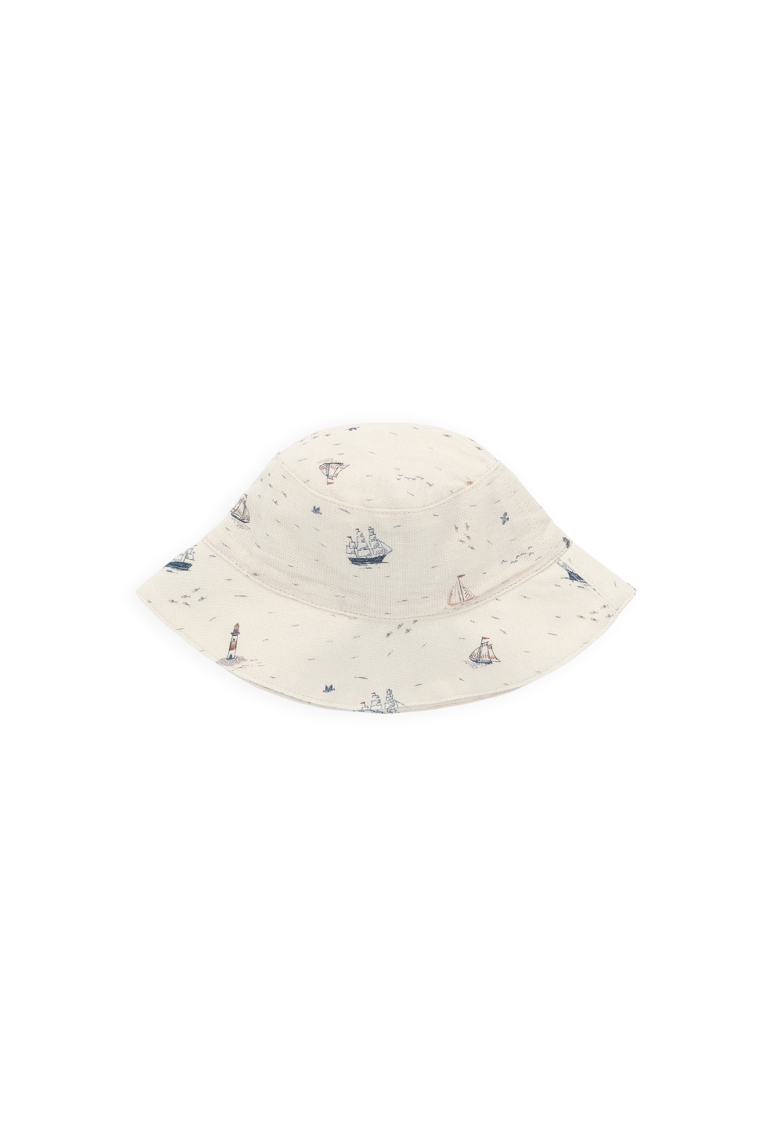 Playful Nautical Sailing Day Print Organic Cotton Woven Bucket Hat with Curved Brim for Sun Protection