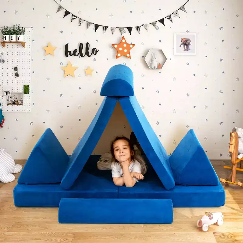 Costway 8 PCS Kids Play Sofa Set Modular Convertible Foam Folding Couch Toddler Playset Blue/Grey/Green