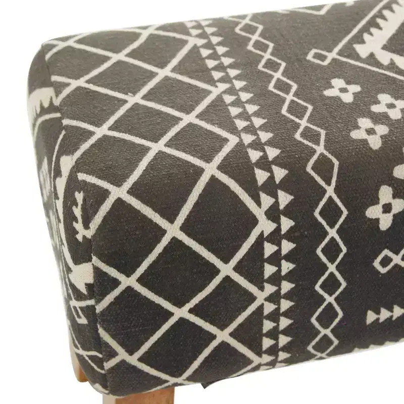 Bohemian Wood Upholstered Fabric Bench Small Black