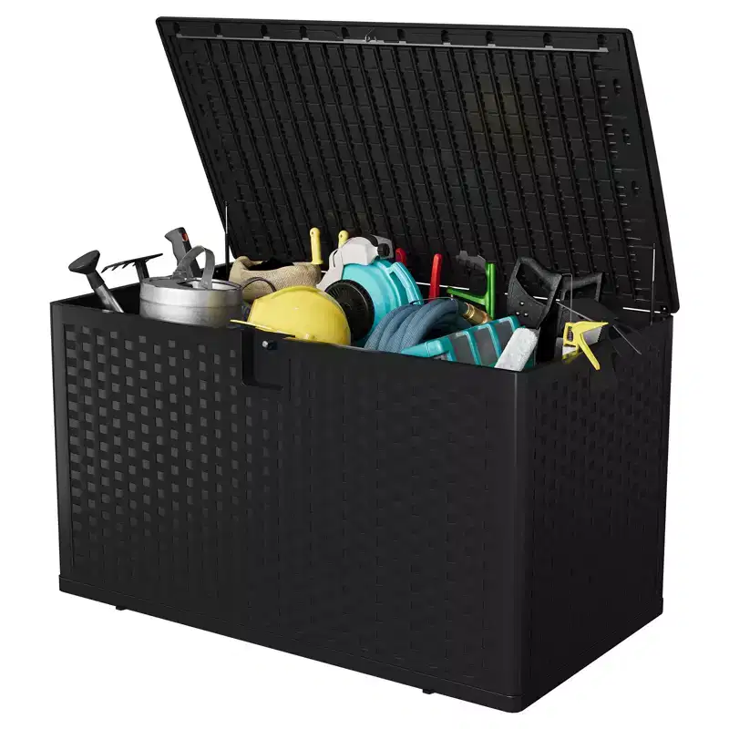 120 Gallon Large Outdoor Resin Deck Box - Waterproof & Lockable Storage Container - Weather-Resistant Organizer for Patio Cushions, Garden Tools