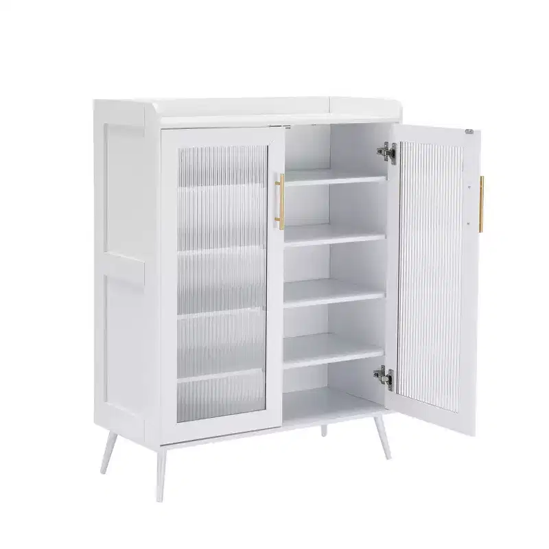 5-Tier Shoe Storage Cabinet with Glass Doors, Adjustable Shelves for Entryway, Hallway & Living Room, White Shoe Organizer with Spacious Storage