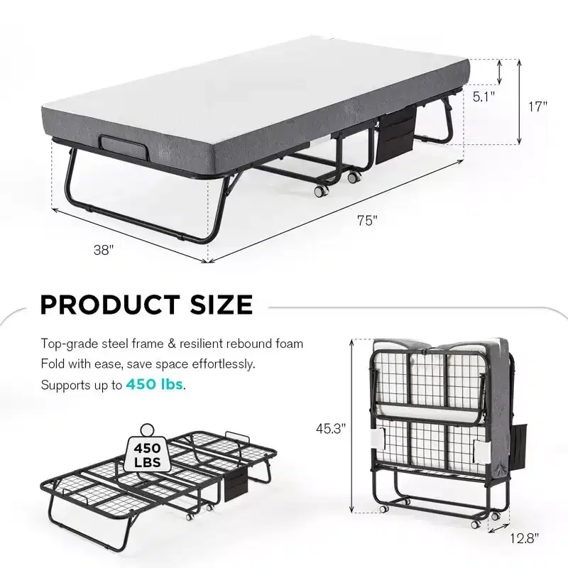 EROMMY Folding Bed, 38''W Folding Bed with Mattress Included, Daybed