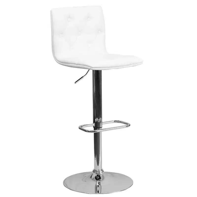 Button Tufted Vinyl Adjustable Height Barstool with Chrome Base
