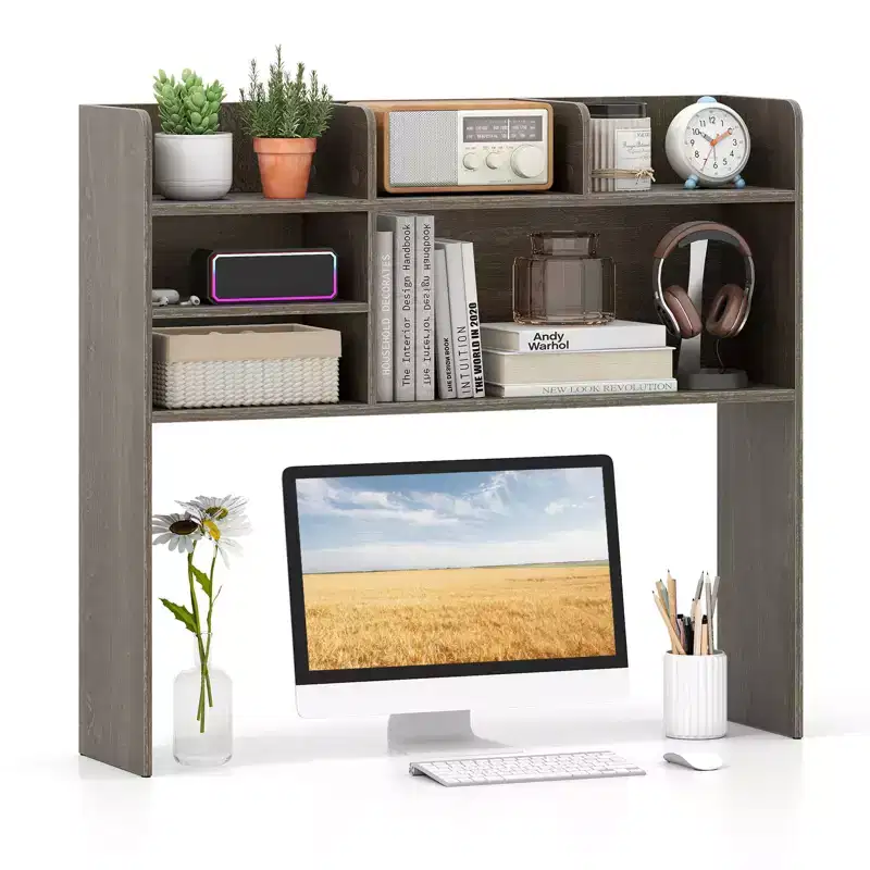 Costway 3-Tier Desktop Bookshelf w/ 6 Shelves Desk Organizer for Computer Desk