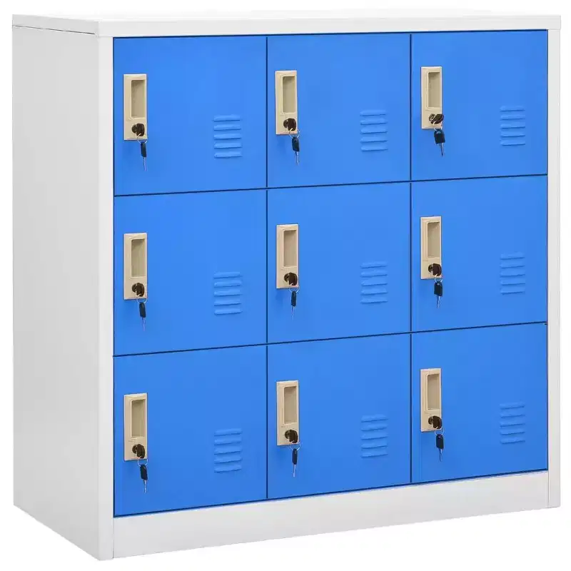 vidaXL 2-Piece Locker Cabinets in Gray and Blue | Steel Storage Units with Multiple Compartment | Office Organizer with Locks
