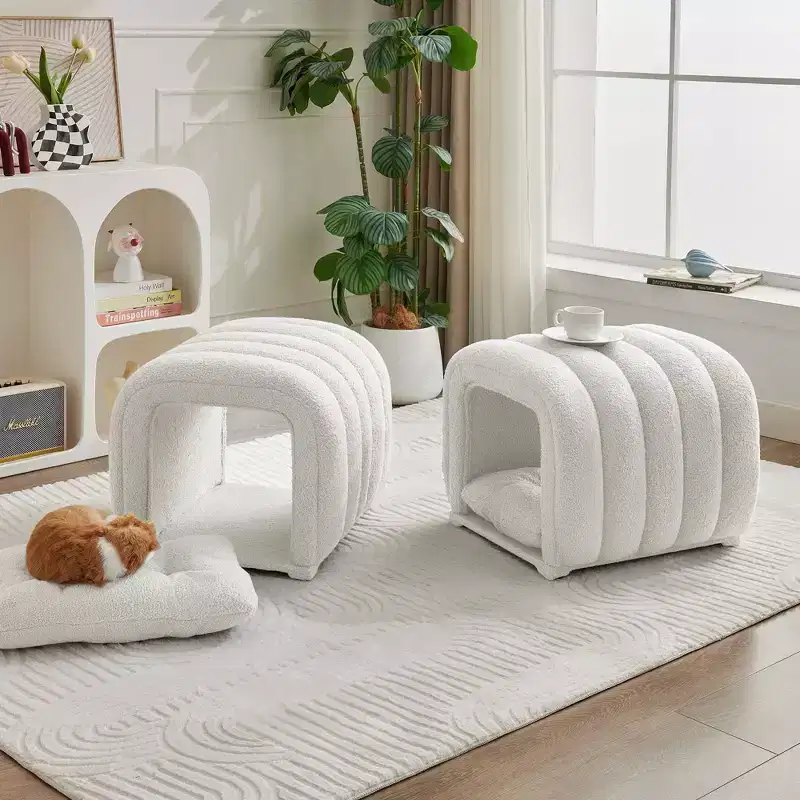 Hyleory Easy-Connected Footrest Stool Pet-Friendly - 2-in-1 Bed Bench & Play Tunnel with 2 Removable Pads
