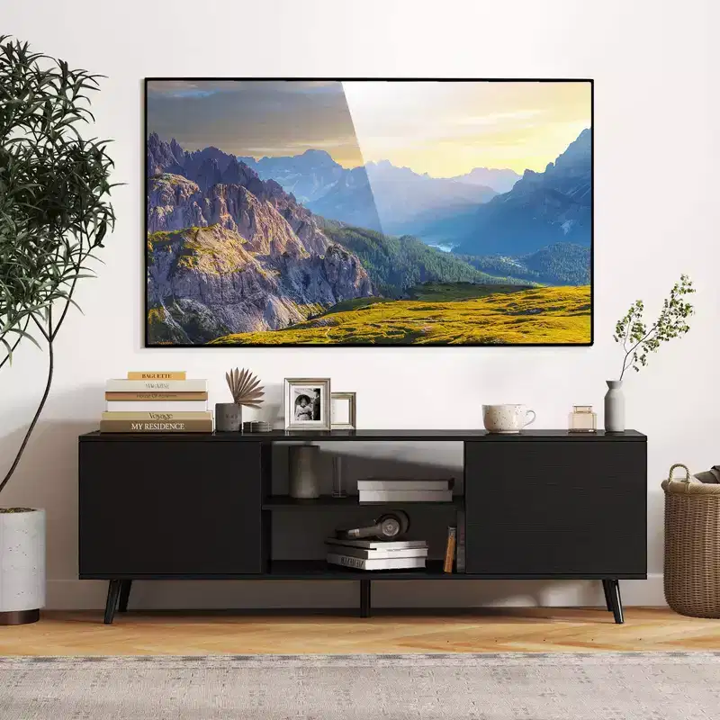 Costway TV Stand for 60 TVs Mid Century Modern Media Console Table with Adjustable Shelf Brown/Black