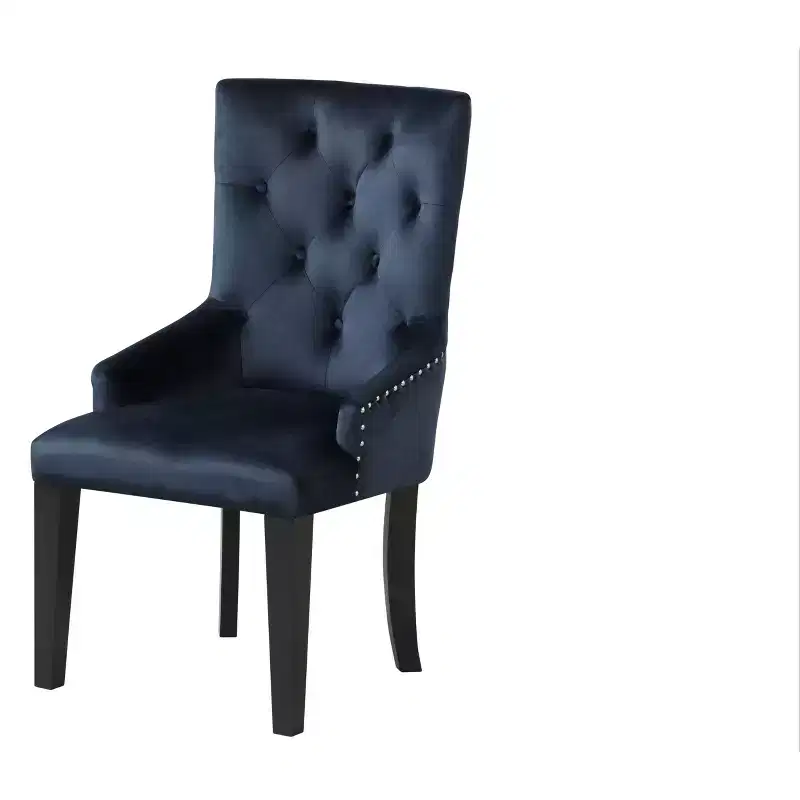 Tufted Dark Blue & Black Upholstered Velvet Dining Parsons Chair
