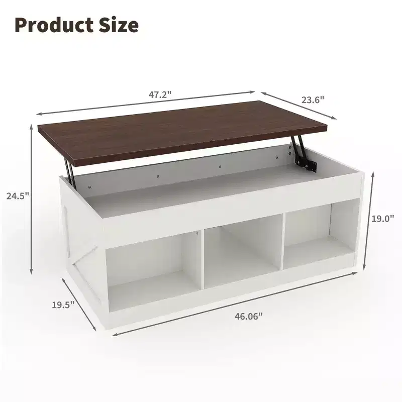 Lift Top Coffee Table with Hidden Storage, Farmhouse Accent Table for Living Room