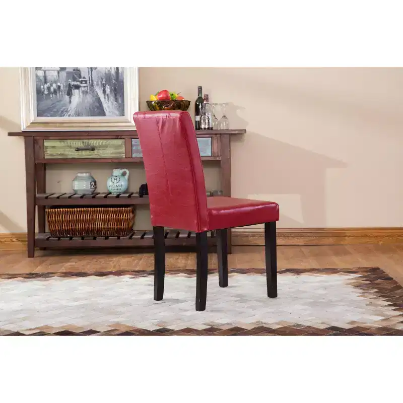 Okak Urban Style Dining Chairs Parson Chairs Set of 2, Faux Leather Upholstery with UV-Resistant, Solid Wood Espresso Legs & Slim Back