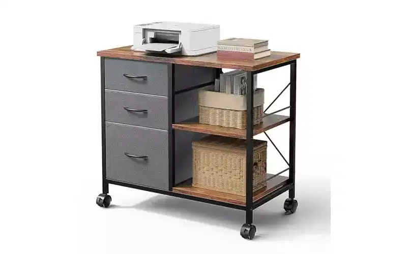 3-Layer Mobile Filing Cabinet, Printer Stand with Drawers Back Support Strips for Office