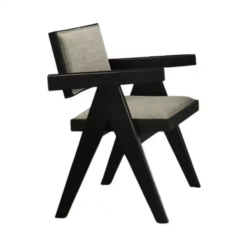 Royal Hampton Dining Armchair Set of 2, Curved Arms, Angled Rear Legs, Gray Fabric