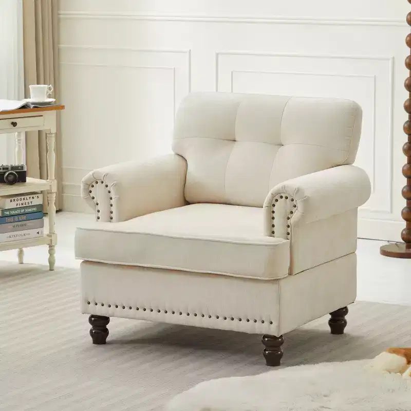 Chenille Upholstered Pull Point Accent Chair, Sofa Armrest Chair for Living Room, Bedroom, Office