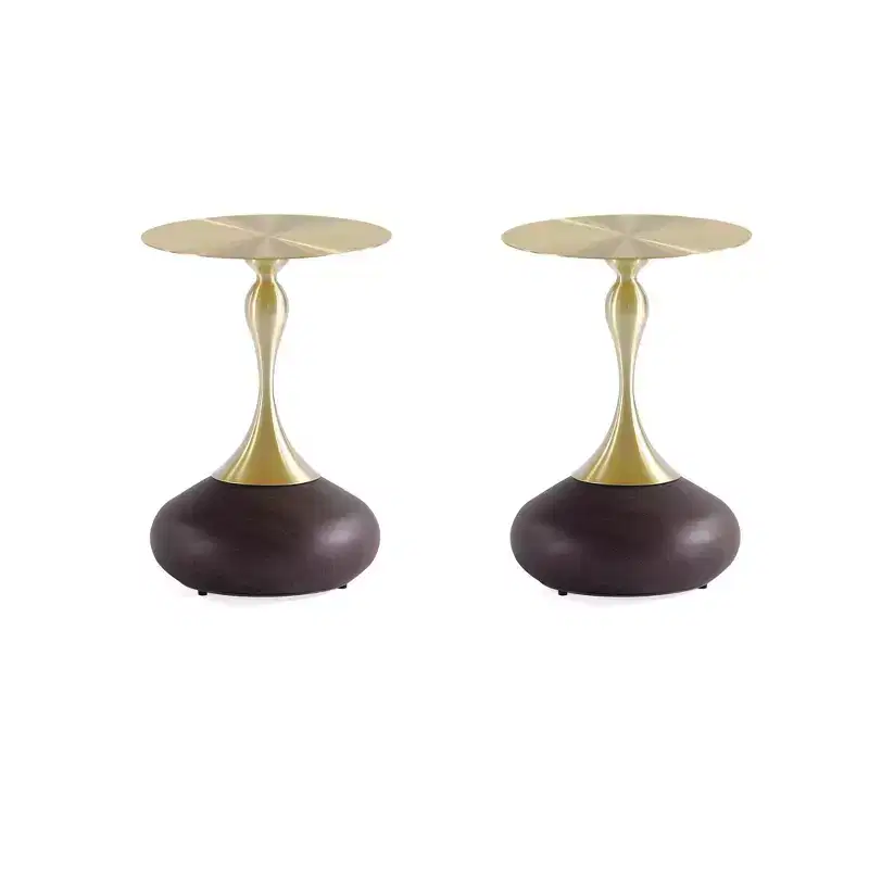 Round Gold Steel End Tables with Metal Base, Fully Assembled, 15.75