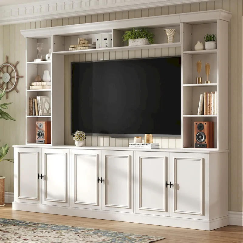 4-Piece Entertainment Center Wall Unit Set with Bridge for TVs Up to 70 , TV Stand W/Adjustable Shelves, Large Media Console