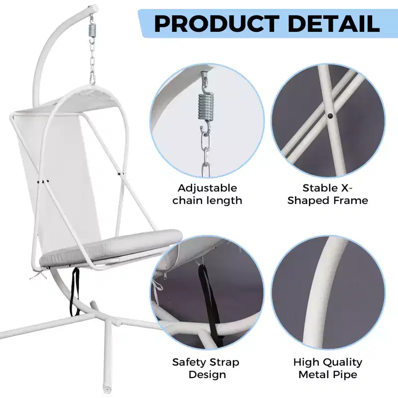 GDFStudio Aleksei Modern Metal Patio Hanging Egg Chair with Water and UV Resistant Cushion