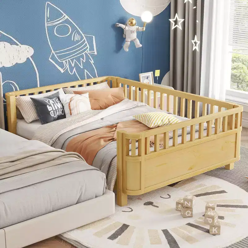 GDFStudio Betsy Modern Pine Wood Kids Platform Bed with Detachable Handrail