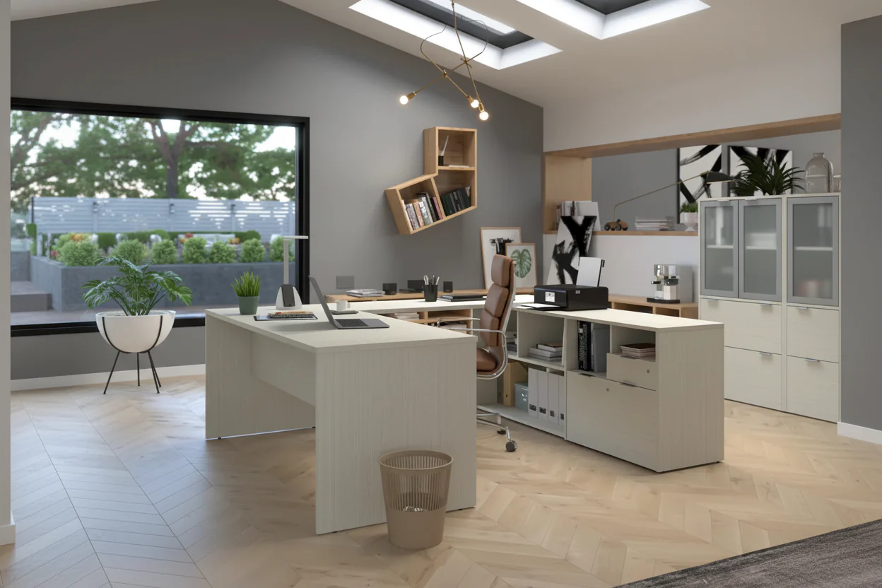 U-Shaped Desk with Two Drawers