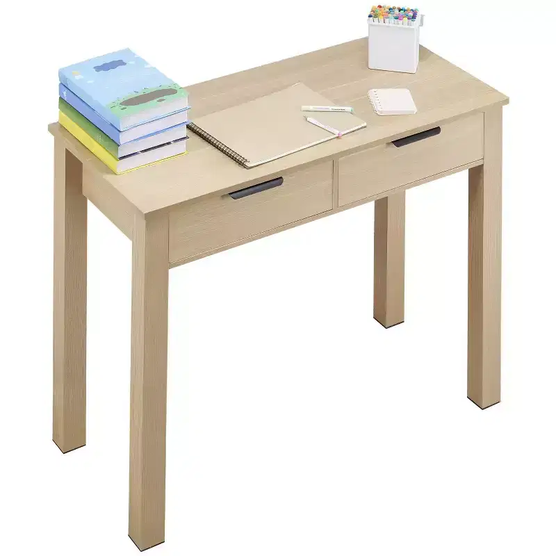 Kids Study Desk with Two Drawers for Bedroom Compact Wood Look