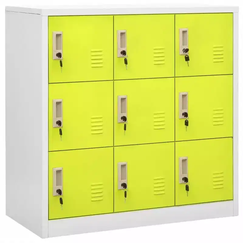 vidaXL Steel Locker Cabinet with 9 Lockers - Gray and Green, 35.4x17.7x36.4, Secure Storage Organizer for Schools, Offices, and Home