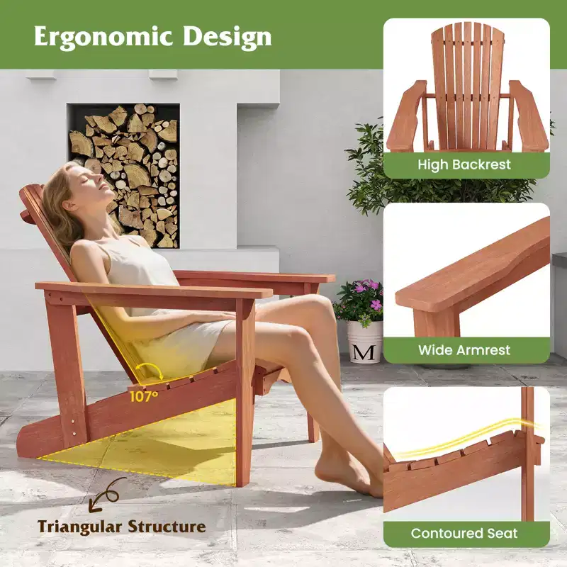 Costway Solid Wood Garden Chair w/ High Backrest Wide Armrests & Contoured Seat