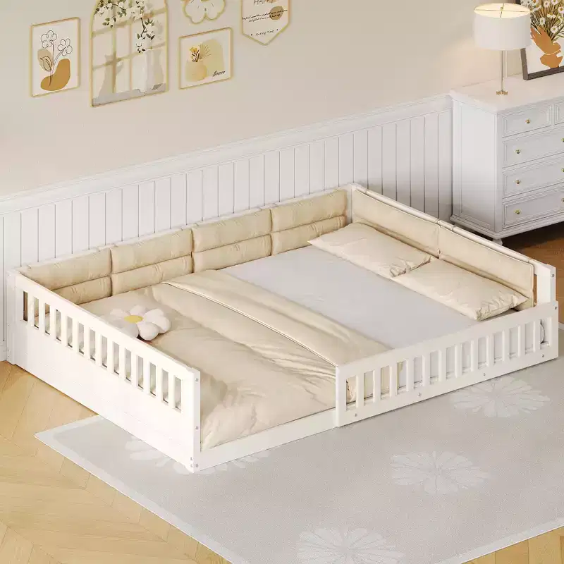 FAMYYT Full Size Wood Platform Bed?With Guardrail, Pillow, Easy Assembly