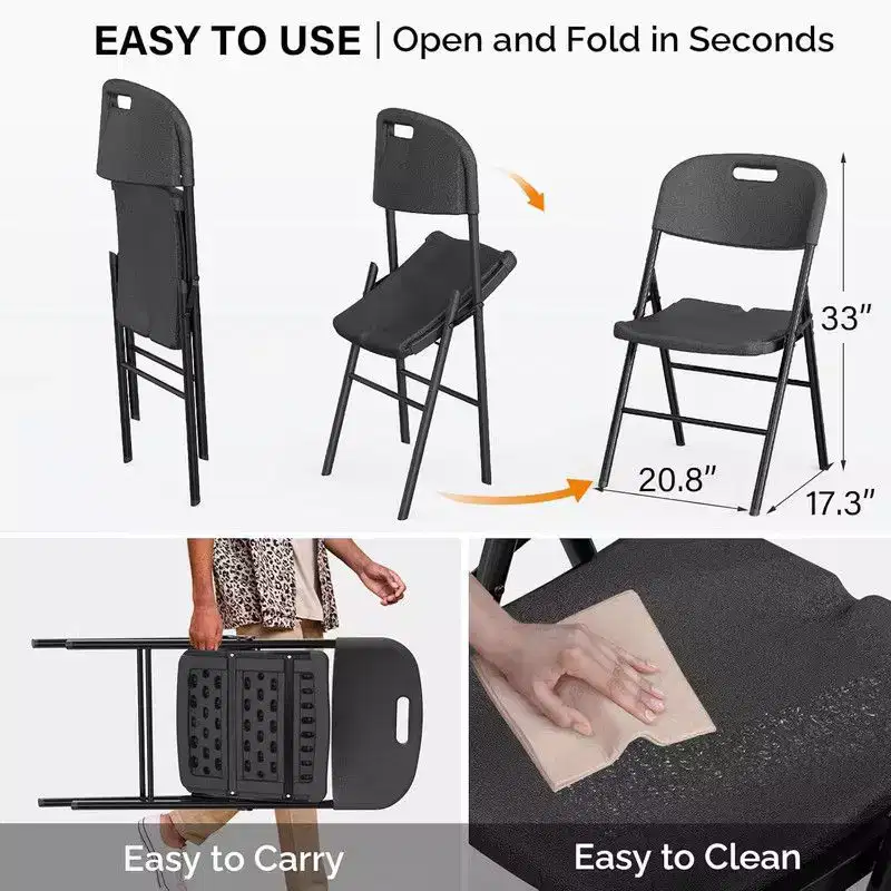 10pcs Foldable Chair Portable Plastic Seat Steel Frame