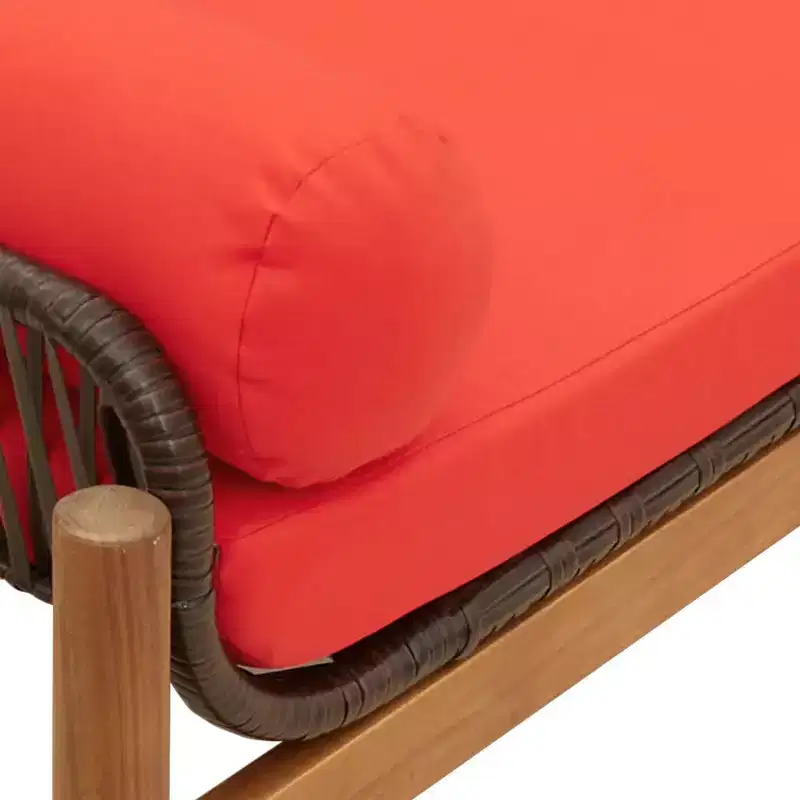 Patio Bench Brown and Red PE Rattan Removable Covers Patio Bench