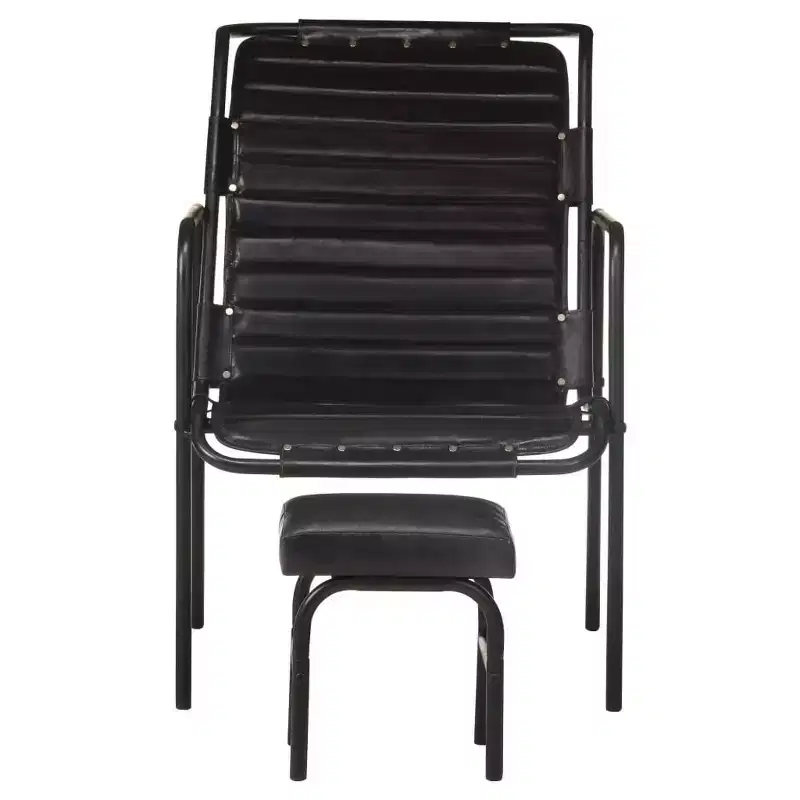 vidaXL Relaxing Armchair Dark Brown Real Leather, Powder-Coated Iron