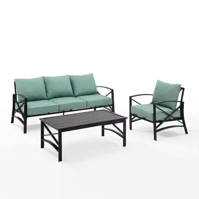 Crosley Kaplan 3pc Outdoor Patio Sofa Set with Sofa & Arm Chair with Coffee Table
